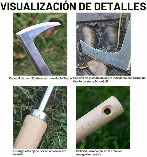 Vista 2 de Mango de madera de acero inoxidable para cortar y deshierbar el césped