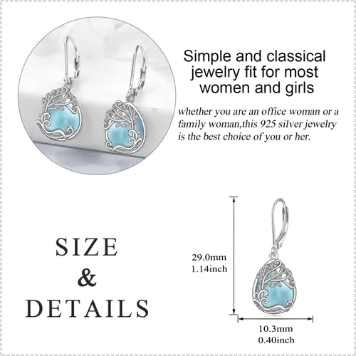 Vista 169 de Aretes colgantes con forma de lágrima de filigrana de piedra lunar de plata de ley 925 con cierre de palanca para mujer, regalos de joyería