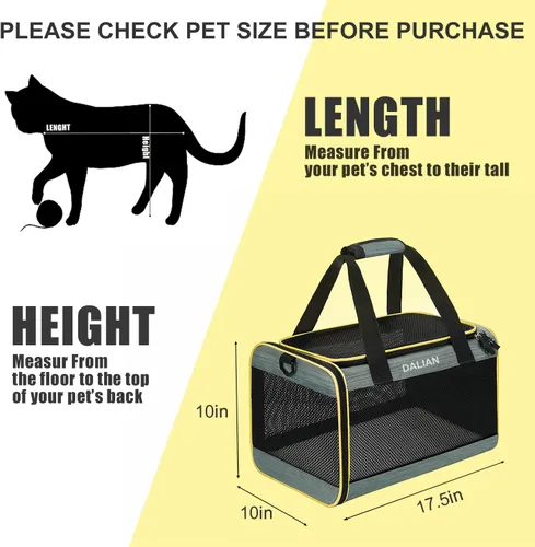 Vista 2 de Transportador de mascotas aprobado por aerolíneas, transportador de perros de lados suaves, peso máximo de mascotas 17 libras, 17.5 x 10 x 10
