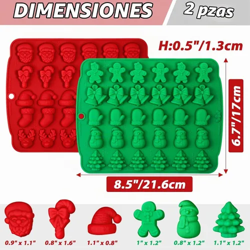 Vista 2 de Moldes de caramelo navideños Kamehame, 2 piezas con 30 cavidades de caramelo navideño en forma de goma, moldes navideños de chocolate de silicona
