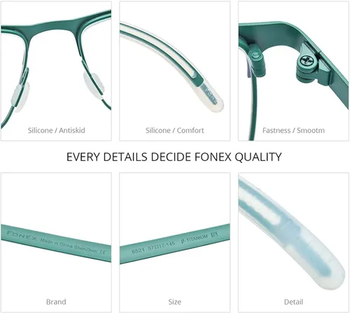 Vista 7 de FONEX Marco de gafas de titanio, marco cuadrado de lentes ópticos de miopía para hombre 8521