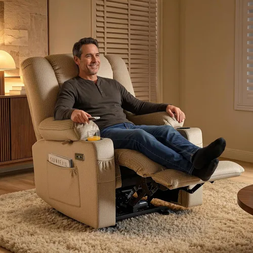 Vista 2 de MCombo Silla reclinable con calor y masaje para sala PR670 (beige)