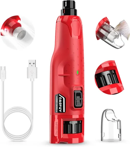 Vista 10 de Casfuy Molinillo de uñas para perro silencioso - (45db) Pulidora de uñas para mascotas de 6 velocidades con 2 luces LED para perros/gatos grandes