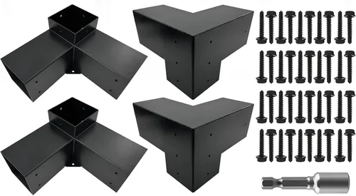 Vista 10 de Kits de soporte para pérgola DIY, soportes de esquina en forma de L de 2 vías para madera de 4 x 4 pulgadas (real: 3.5 x 3.5 pulgadas) para pérgola