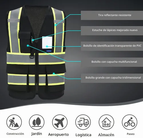 Vista 5 de AYKRM Chaleco de Seguridad de Construcción Personalizado con Logotipo Impreso de Alta Visibilidad Reflectante de 2 Tonos