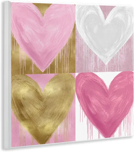 Vista 3 de Stupell Industries Pintura en aerosol Glam Hearts rosa y dorado, diseñada por Lindsay Rodgers Art, 12 x 12, placa de pared