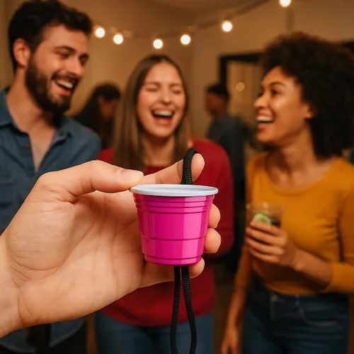 Vista 6 de Red Cup Living Vasos de chupito rosa con cordón, vasos reutilizables de plástico de 2 onzas, vasos de tequila, vasos pequeños para fiesta, inyección