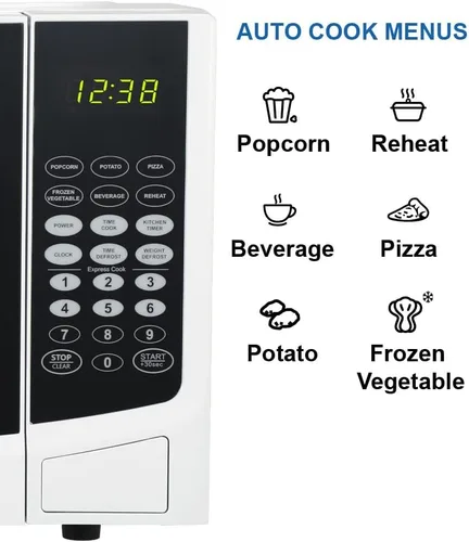 Vista 3 de Emerson Horno microondas compacto de 0.9 pies cúbicos con control táctil, pantalla LED, 900 W, 6 menús automáticos con plato giratorio de vidrio