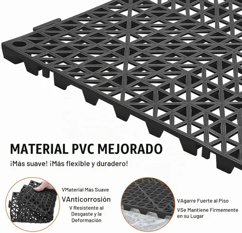 Vista 3 de VEVOR Alfombra Modular Entrelazada, Paquete de 12 Piezas de 30,5 cm x 30,5 cm, Azulejos de Drenaje de PVC Suave Entrelazados, Agujeros de Drenaje