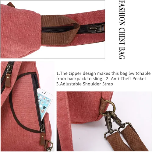 Vista 4 de KL928 Bolso bandolera de lona Mochila pequeña cruzada de hombro, mochila casual para hombres y mujeres