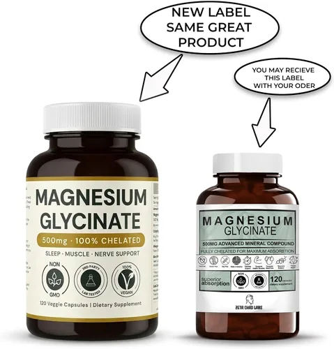 Vista 9 de Glicinato de magnesio – 500 mg, 120 cápsulas, suministro para 4 meses, apoya el alivio del estrés, sueño, salud cardíaca, nervios, músculos