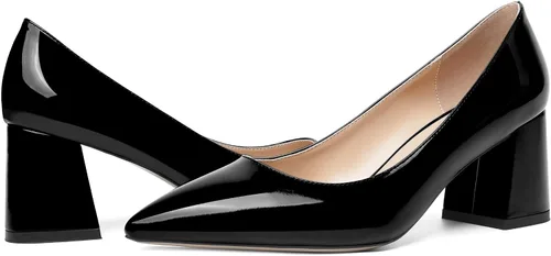 Vista 6 de SHOWFOREST Zapatos de tacón medio grueso para mujer, con puntera puntiaguda, de 2.5 pulgadas