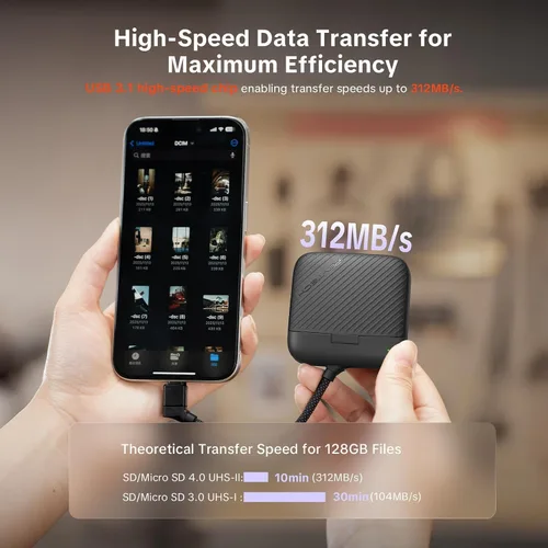 Vista 3 de PGYTECH CreateMate - Mini lector de tarjetas SD para Pocket 4, lector de tarjetas SD 4.0/Micro SD 2 en 1 de alta velocidad con almacenamiento
