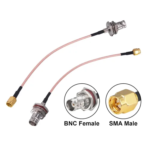 Vista 5 de Cable coaxial RF BNC a SMA 2 unids BNC mamparo hembra a conector macho SMA 6 pulgadas de baja pérdida RG316 adaptador de cable coaxial para antena