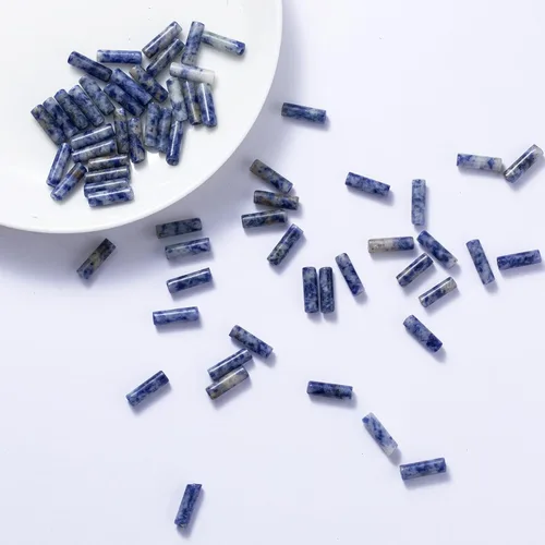 Vista 3 de Granos de tubo cilíndrico de sodalita azul natural, 0.157x0.512 in, 15.0 instr sueltas semi piedras preciosas para hacer pulseras, collares, aretes