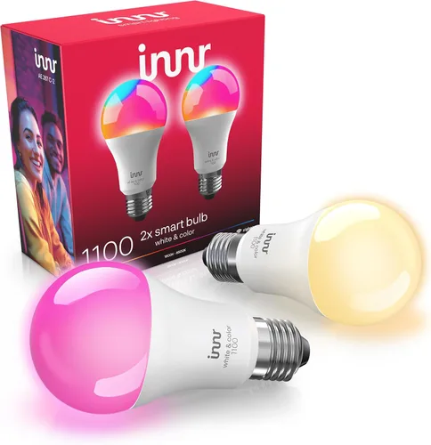 Vista 14 de innr - Bombilla inteligente Zigbee A19, funciona con Hue*, Alexa, SmartThings (se requiere hub), luz blanca y de color, bombilla LED E26, bombilla