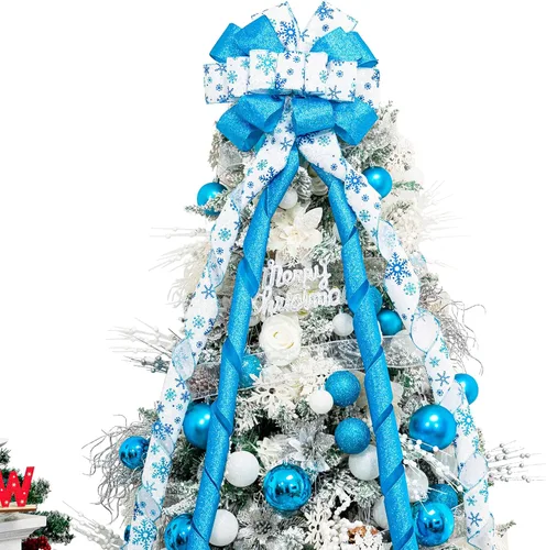 Vista 17 de Hismir Lazo grande de 53 x 13 pulgadas con serpentina de purpurina, lazos decorativos para árbol de Navidad, corona, puerta, festival, decoración