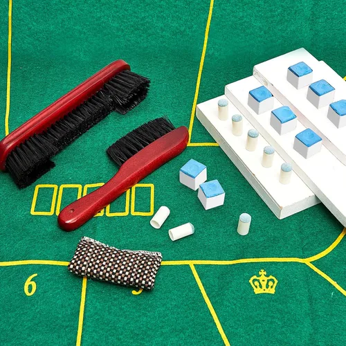 Vista 7 de Juego de 5 cepillos para mesa de billar, herramientas de limpieza, juego de cepillos para mesa de billar con 8 cubos de tiza para taco de billar, 8