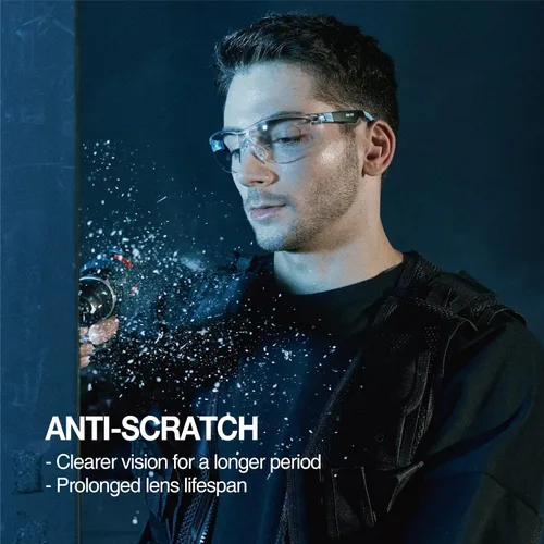 Vista 4 de DEX FIT Gafas de seguridad SG210N – Antivaho y resistentes a los arañazos Z87.1 protección ocular, patillas ajustables y agarre antideslizante