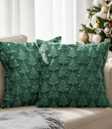 Vista 8 de Fundas de almohada de árbol de Navidad de 16 x 16 pulgadas - Juego de 2 fundas de almohada de Navidad - Fundas de almohada navideñas para sofá