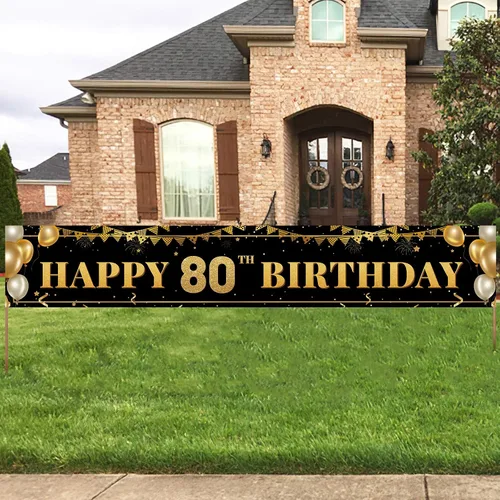 Vista 17 de Cartel grande de decoración de cumpleaños número 16, cartel de feliz cumpleaños número 16 negro y dorado, suministros de decoración de fiesta