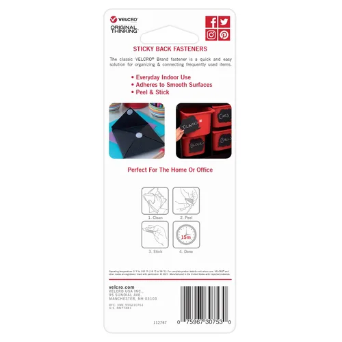 Vista 7 de Velcro Brand Cuadrados de montaje Paquete de 20 7/8 pulgadas Negro Sujetadores adhesivos de gancho y bucle trasero para el hogar, oficina