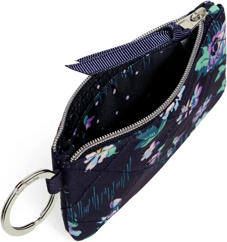 Vista 2 de Vera Bradley Cartera de identificación con cremallera de sarga de rendimiento para mujer, Azul marino(Navy Garden)