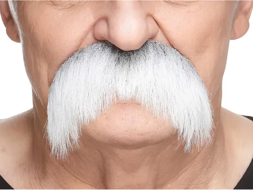 Vista 28 de Mustaches Self-Adhesive Fake Mustache, Synthetic Fur Costume Accessory Set Arqueólogo gris con blanco