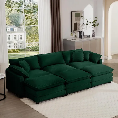 Vista 10 de Aoowow Sofá de dos plazas de pana, modernos sofás de nube de 2 plazas para sala de estar, sofás modulares de nube seccionales con asiento profundo