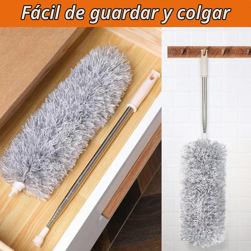 Vista 5 de Plumeros para limpiar ventilador de techo alto, plumero de microfibra de plumas Newliton con poste de extensión telescópico de 30" a 100", plumero