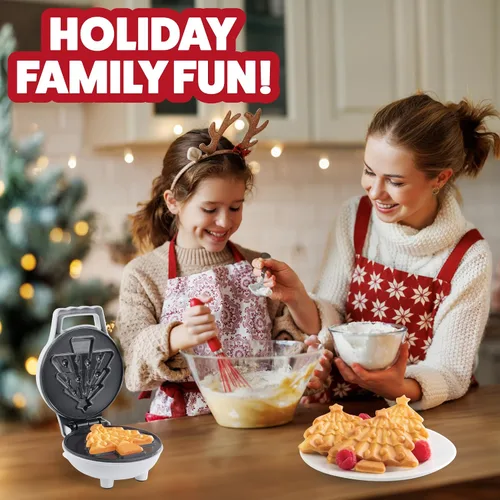 Vista 4 de Mini waflera de árbol de Navidad: haz que estas fiestas sean especiales para niños con una bonita waflera de 4 pulgadas, electrodoméstico eléctrico