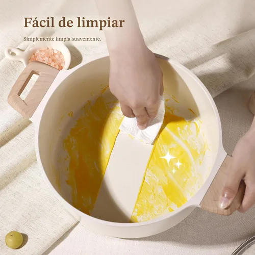 Vista 5 de CAROTE Olla antiadherente con tapa, granito blanco de 8 cuartos de galón