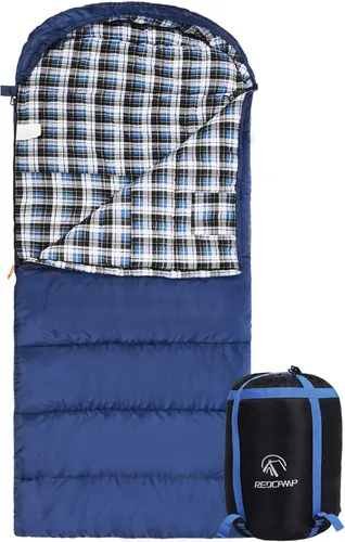 Vista 12 de REDCAMP Saco de dormir de franela para adultos, cómodos sacos de dormir de algodón para campamento, mochileros, senderismo, con capucha desmontable