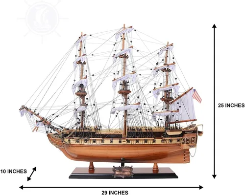 Vista 2 de Old Modern Handicrafts Modelo de barco USS Constitution de calidad de museo, hecho a mano de madera de alta calidad, gran atención a detalles