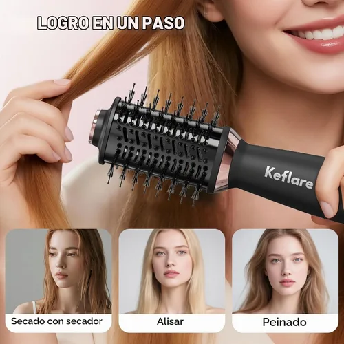 Vista 5 de Mini cepillo secador de pelo de doble voltaje, cepillo de aire caliente 2 en 1 para viajes, secador de pelo de un paso y estilizador para secar