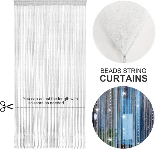 Vista 4 de Cortinas blancas con cuentas para puertas de 36 x 77 pulgadas, cortina de cuentas con borlas de cristal para colgar en la puerta, cortinas