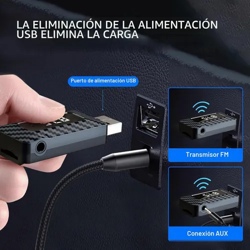 Vista 5 de Receptor Bluetooth USB para automóvil, adaptador de audio inalámbrico Bluetooth 5.3, fuente de alimentación USB, adaptador de conector auxiliar