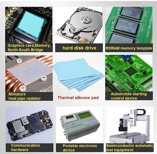 Vista 5 de Almohadilla térmica, 3.937 x 3.937 x 0.020 in, altamente eficiente, 6.0 W/mK, almohadilla de silicona aislada resistente al calor para IC SSD CPU