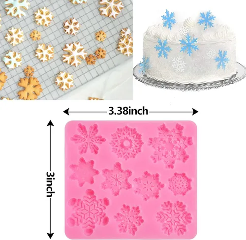 Vista 3 de Rainmae 6 moldes de silicona para pastel de copo de nieve de Navidad, copos de nieve 3D, herramientas de decoración de cupcakes de invierno