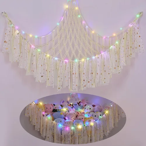 Vista 20 de FIOBEE Red de Animales de Peluche o Hamaca con Luz LED, Hamaca de Juguetes Colgante Organizador de Almacenamiento Soporte para Animales de Peluche