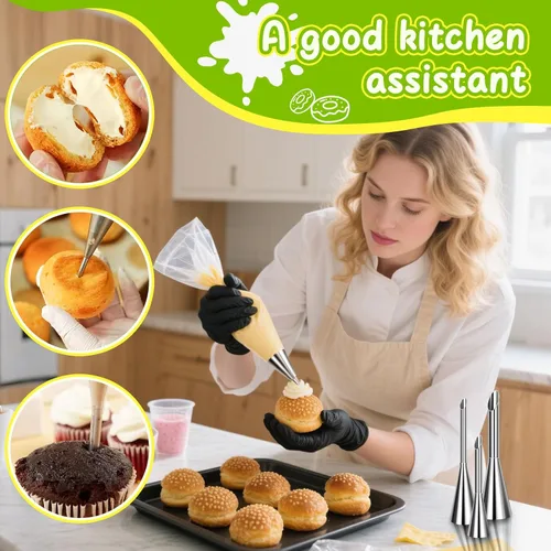 Vista 3 de Suuker Puntas para tuberías de crema, de acero inoxidable, boquilla larga para decoración de hojaldre de pastelería, herramientas de decoración