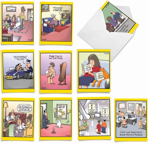 Vista 10 de The Best Card Company - Juego de 10 divertidas tarjetas de notas de humor en blanco surtidas de 4 x 5.12 pulgadas con sobres para jugar con palabras