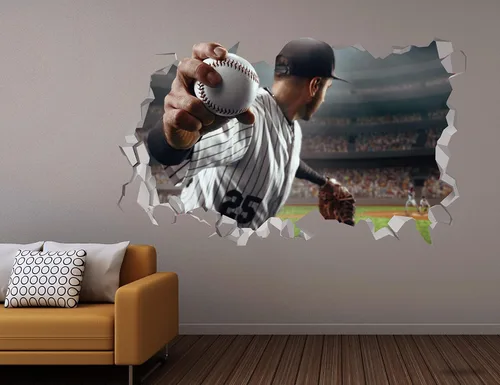 Vista 3 de Calcomanía de pared de béisbol – Decoración de lanzamiento rápido – Decoración de pabellón deportivo – Decoración de habitación de niños