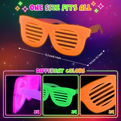 Vista 4 de Mega-L - 12 lentes que brillan en la oscuridad, suministros de fiesta que brillan en la oscuridad, anteojos fluorescentes de luz negra neón, regalos