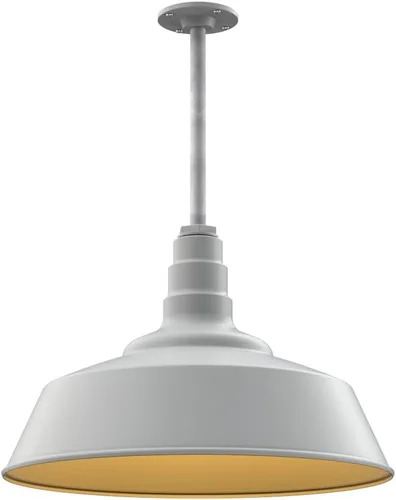 Vista 62 de Steel Lighting Co. Manhattan Warehouse Light Colgante montado en el techo Cúpula de 20 pulgadas vástago de 12 pulgadas Luz de granero