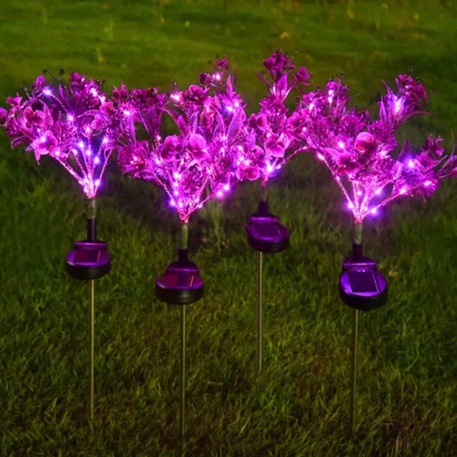 Vista 6 de Aolyty Luces solares decorativas para jardín al aire libre, paquete de 2 luces solares Phalaenopsis de flores, impermeables, IP65, luces solares