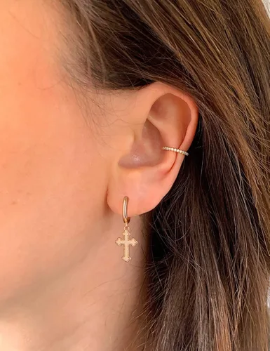 Vista 2 de VACRONA - Aretes tipo arracadas para mujer, chapados en oro de 14 quilates, diseño de aro de arracada