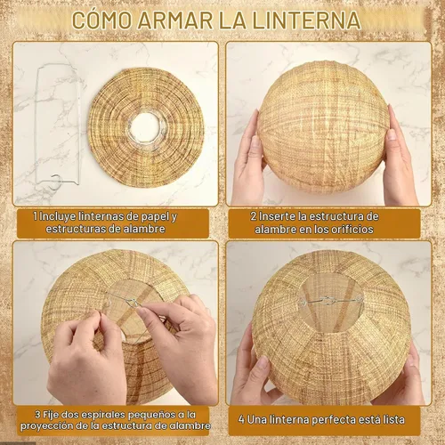 Vista 3 de 10 linternas de papel de arpillera de 8 pulgadas, linternas de papel redondas chinas colgantes de arpillera, faroles de papel de impresión
