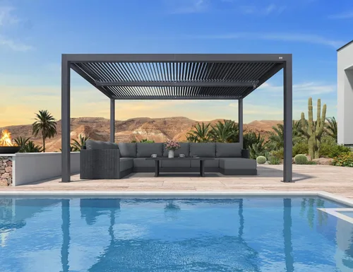 Vista 54 de PURPLE LEAF - Pérgola con listones de 10 x 12 pies, sistema de drenaje 94AS para patio, color gris Premium All-Aluminum Rustproof Build, Modern