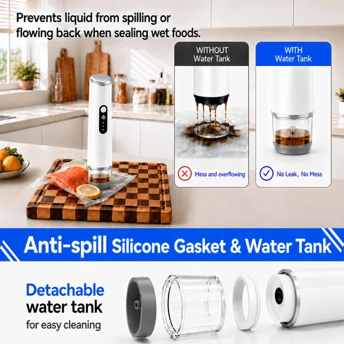 Vista 6 de Sellador al vacío UV para alimentos con 30 bolsas de vacío reutilizables -60kPa - Máquina selladora al vacío compacta de mano para ahorro